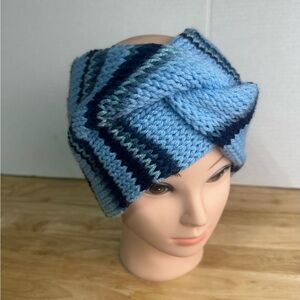 Handmade Blue Striped Knitted Earwarmer